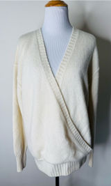 James Perse Cream Cashmere Faux Wrap Sweater Photo 0