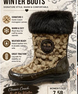 Coach Joyous Signature C Winter Snow Boots Faux Fur Trim Khaki Brown Women's 7.5 Photo 0