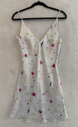 Kim Rogers Floral Satin Slip Dress Womens Small White Pink V-Neck Mini Dress Photo 0