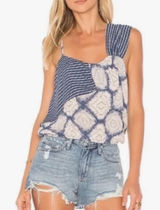 Free People ‘Call On Me’ asymmetrical strap blue boho ruffle tank, size small Photo 0