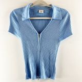 Abercrombie & Fitch Short Sleeve Double Zip Up Collared Polo Sweater Blue Medium Photo 0