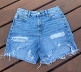 American Eagle Jean Shorts Baggy Mom Short Distressed Cutoff Blue Denim Size 0 Photo 0