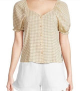 Nanette Lepore Babydoll Milkmaid Y2k Gingham Checkered Neutral Cropped Top S Photo 0