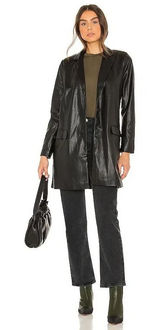 BB‎ Dakota Steve Madden Im Busy Faux Leather Blazer Black Longline Jacket Photo 0