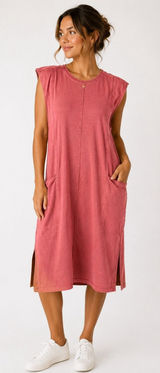 Oli & Hali Orange Mineral Wash Sleeveless Midi Dress S Pocket Boho Photo 0