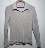 Madewell Womens 100% Merino Wool Sweater S Beige Ribbed Polo‎ Preppy Academia Photo 0