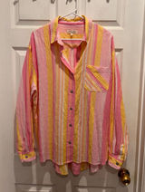 Escape by Habitat Clothes Pink Yellow Striped Seersucker Button‎ Up Shirt Large Photo 0