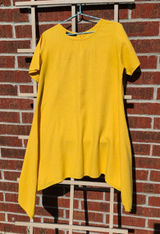 Yellow Linen tunic Short Sleeves Asymetric Hem Medium Photo 0