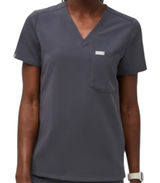 Figs Catarina Scrub Top Chest Pocket V-Neck Side Slits Charcoal Gray XXS Photo 0