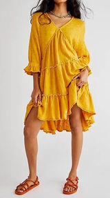 Free People Tunic Dress Women S Gold New Tiered Boho Knit V-Neck OB1369017 Photo 0