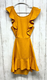 Hello Molly Dress Women Size‎ M Ruffled Mini Mustard Yellow Open Back Crossover Photo 0