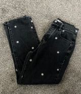 high rise straight flowered black jeans Photo 0