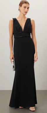 Badgley Mischka Pleated Trim Black Formal Gown Size 12 $750 Photo 0