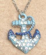 Silver Tone Blue Crystal Beach Anchor Pendant Photo 0