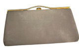 Vintage Black Satin Evening Clutch‎ Bag Gold Tone Frame Wavy Top Bar Formal Photo 0