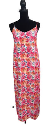 Pink Lily Floral Maxi Slip Dress Pink Orange Adjustable Strap Side Slit V-Neck M Photo 0