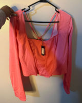 PrettyLittleThing Neon Pink Long Sleeve Cropped Top Photo 0