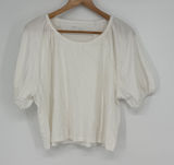Aerie White Gathered Sleeve Crew Neck T Shirt Top M Cropped Boxy Cottage Tee Photo 0