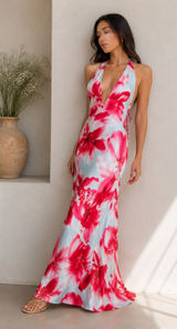 SUMMER AWAY Floral Maxi Dress Corallo Floral S/4 NEW NWT Photo 0