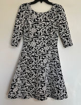 Ark & Co Black White Floral Damask Jacquard A-Line Mini Dress Size‎ M 3/4 Sleeve Photo 0