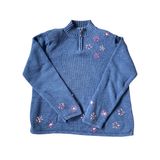 Vintage 90s Blue Embroidered Floral Knit Pull Over Sweater 🔥 Photo 0