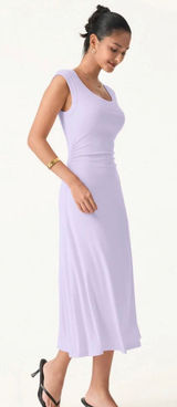 OGL Scoop Neck Side Ruched New Airy Bra Midi Dress Powder Lilac Size S New Photo 0