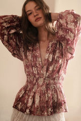 Anthropologie Somerset Floral Metallic Smocked Peplum Chiffon Blouse Size M NEW Photo 0