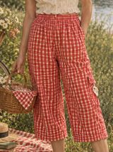 Vintage 90s Red Gingham Cotton Capri Pants Wide Leg Cottagecore Picnic L Photo 0