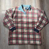 Vintage Drummer Boy Plaid Rugby Shirt with Denim-Style Collar M/L Photo 0