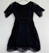 For Love & Lemons Black Lace Mini Dress‎ Short Sleeve Scalloped Eyelash Trim XS Photo 0