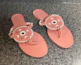 Jack Rogers Coral Pink Leather Thong Sandals with Whipstitch Medallion Photo 0