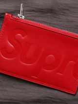 Supreme Red Embossed Leather Zip Card Sleeve with Silver Hardware Photo 0