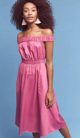 Anthropologie Maeve Pink Purple Fuchsia Mona Off Shoulder Midi Dress Photo 0