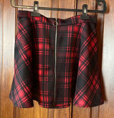 Hot Topic Red & Black Plaid Skater Skirt with Front O-Ring Zip and Pockets M Photo 0