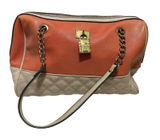 Anne Klein Satchel‎ Bag Womens Coral Cream Quilted Chain Shoulder Purse Padlock Photo 0