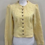 VTG Geiger Tyrol Butter Yellow Boiled Wool Sweater Jacket Floral Embroidered S Photo 0