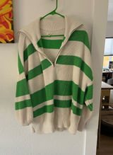 Aerie Green Striped Half-Zip Sweater Photo 0