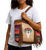 Tote Bag Womens Large Multi-Color Serape Western Boho Longhorn Fringe‎ Hippie Photo 0