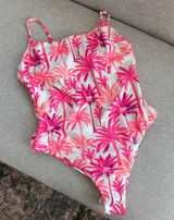 Shade & Shore One Piece Swimsuit L Pink Purple Palm Tree Beachy Tropical Whimsy Photo 0