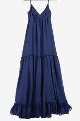 Tori Richard Silk Blend Maxi Dress 0 Navy Swiss Dot Tiered Boho Resort Romantic Photo 0