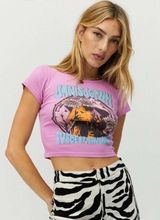 Free People Pink Purple Janis Joplin Piece of My Heart Ribbed Baby Tee Crop Top Photo 0