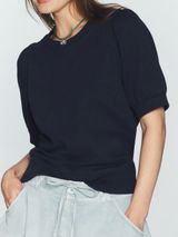 Anthropologie Maeve Puff-Sleeve Sweatshirt Tee in Navy Size XL Top Photo 0