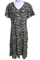 Vintage 90s Caroline Wells Ditsy Floral Cottagecore Button Front Midi Dress 8 Photo 0