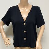 ASOS Black Button-Up V Neck Short Sleeve Women's Top size 4 Photo 0