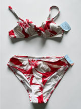 Shade & Shore Red White Floral Underwire Bikini Set 32B Small NWT Photo 0