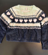 Victorias Secret Heart Fair Isle Eyelash Knit Sweater Mint Navy Pink Medium Photo 0