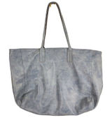 Saks Fifth Avenue Lg Dusty Blue Faux Suede Tote Shoulder Bag Minimalist Commuter Photo 0