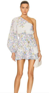 HEMANT & NANDITA Vana One Sleeve‎ / Shoulder Floral Ruffled Mini Dress Size XL Photo 0
