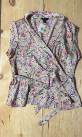 Express Womens‎ Floral Wrap Peplum Top Sleeveless Beige Pink Purple Large Photo 0