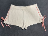 🆕 Betsey Johnson Cream Knit Scallop Hem Shorts with Pink Ribbon Size S Photo 0